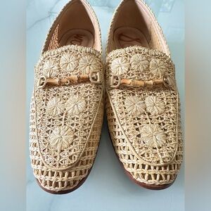 Sam Edelman Yellow Raffia Loafers